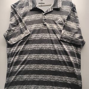 Adidas Men's Black and Gray Striped Polo Shirt